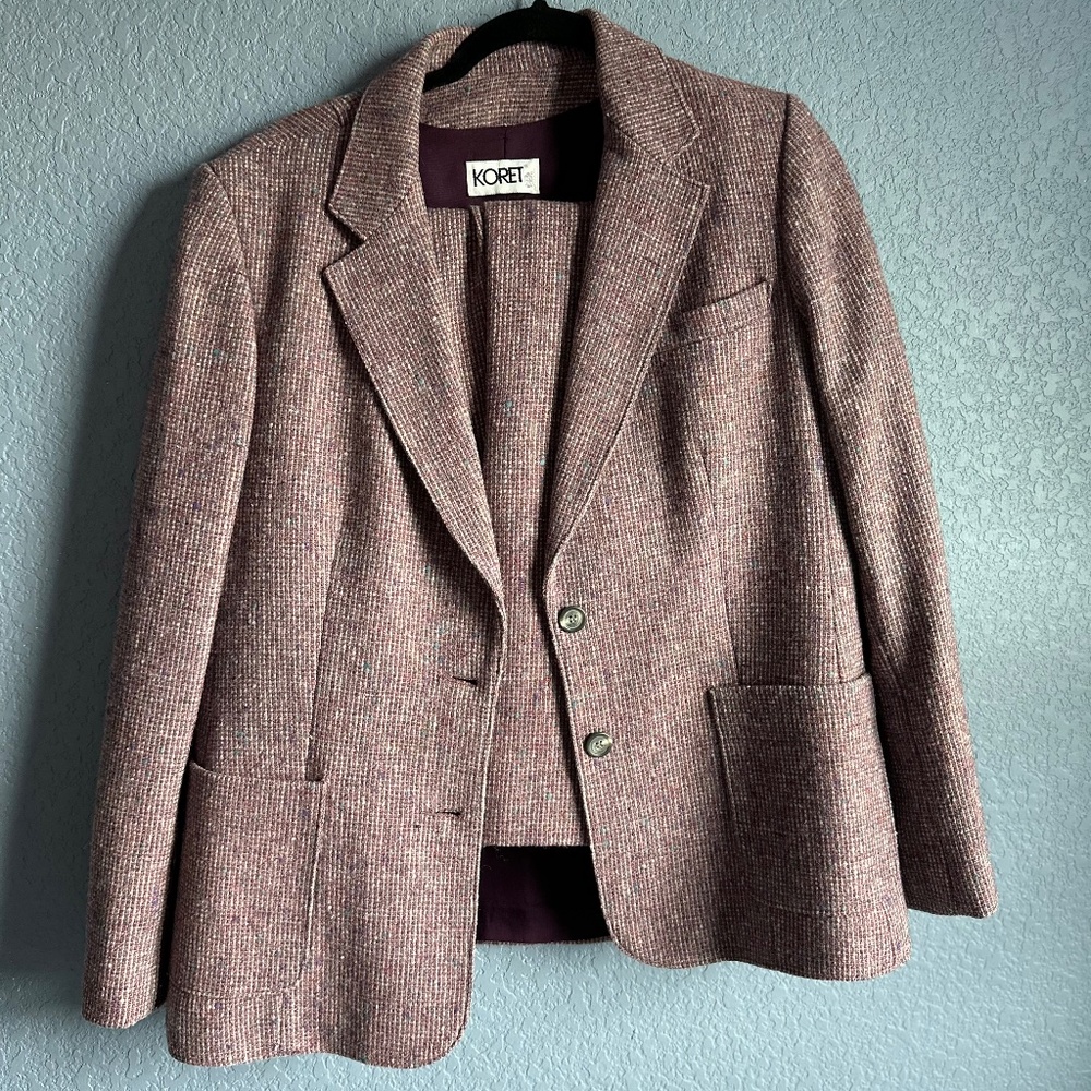 Vintage Koret Women’s Wool Suit – Blazer + Skirt Set w/ Genuine Snakeskin Belt